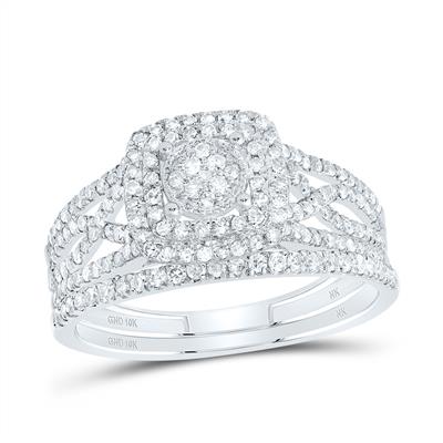5/8CTW Natural Diamond Cushion Double Halo Bridal Set