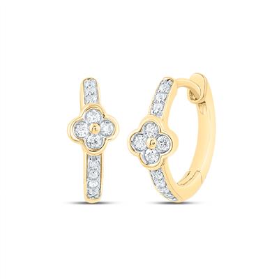 Gold hoop earrings with diamond accents on a white background
