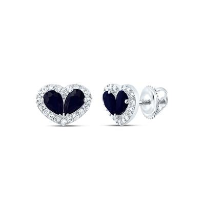 Natural Diamond & Blue Sapphire Heart Stud Earrings
