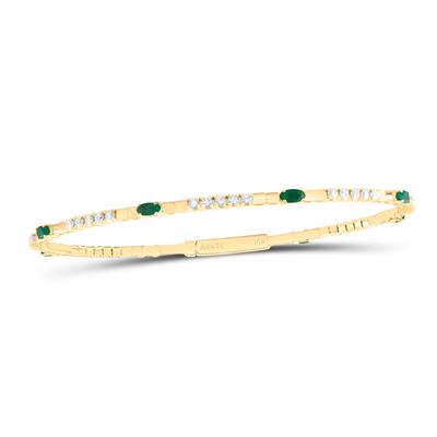 Natural diamond and emerald yellow gold bangle bracelet