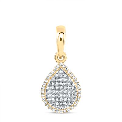 Gold and diamond cluster pear pendant