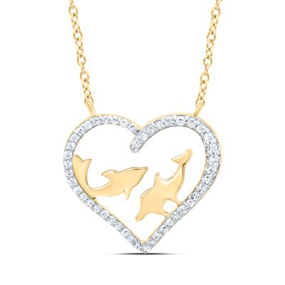 1/6 CTW Natural Diamond Heart with Dolphins Necklace