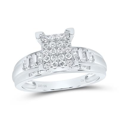 10k WG Round Natural Diamond Cluster Engagement Ring 1/2 Cttw