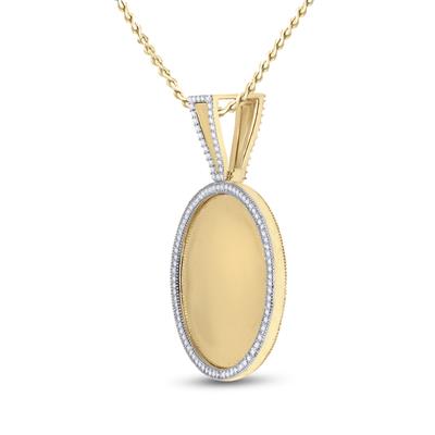 Round diamond and gold picture pendant side view