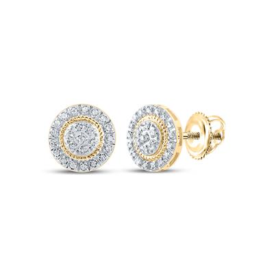 Diamond cluster round yellow gold stud