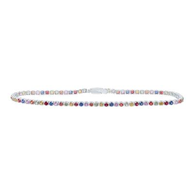 3 CTW Natural Gem Rainbow Sapphire Tennis Bracelet