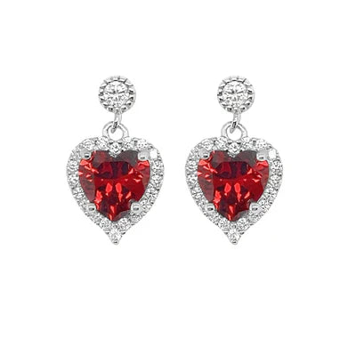 Sterling silver dangle heart earring red
