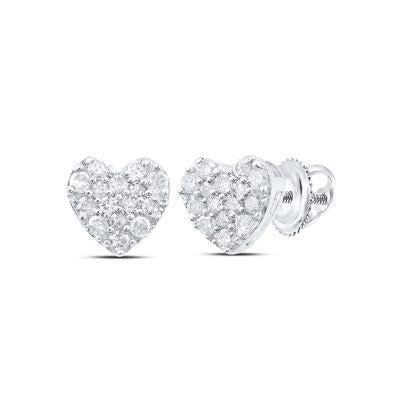 Heart-shaped earrings with diamonds on a white background